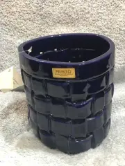 Primo'Gi Cobalt Blue Woven Ceramic Caddy / Utensil Holder 6" T x 5 1/2" W NWT