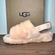 UGG peach FLUFF YEAH slide sling back fuzzy faux fur slippers NIB 11 Read