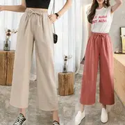 Wide Leg Drawstring Pants White - S