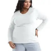 NWT Hanes Long Sleeve White Cotton Shirt Scoop Neck Womens 4X Plus Size 26W-28W
