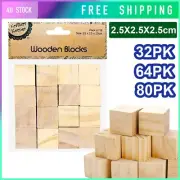 32/64/80 Wooden Craft 2.5CM Blocks Unfinished Square Cubes DIY Puzzle Building