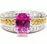 2.34CT 18K Gold Natural Padparadscha Sapphire Diamond Engagement Ring Vintage