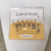 Wine Glass Silver Drink Markers NWT Set of 6 "Cheers" Link-A-Drink Charms