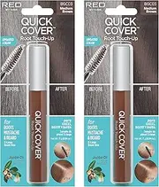 RED by KISS Quick Cover Root Touch Up Rescue (Medium Brown 2 Pack), Mascara Natural Water-Resistant Temporary Gray Concealer Cover Up Brush for Hair Mustache & Beard, Formulated with Jojoba Oil