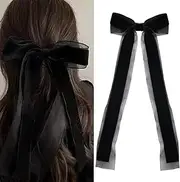 Bow Clips Black Ribbons for Women Girls Mesh Velvet Bows Hair Accessories Ribbon Bowknot Barrettes Long French Clip