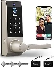 Smart Lock Ring Doorbell Fingerprint Deadbolt for Homeowners or Parents Door Lock with Camera and Door Handle for Renters, Keyless Entry Door Lock for Front Door During Walks Outside, Sand Nickel