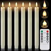 Neween Rechargeable Flameless Taper Candles, LED Candlesticks Flickering, Battery Operated Candles with Remote Timer Replacement Light Head for Home Wedding Christmas Decor, 6 Pcs, Ivory