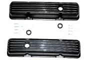Tall Chevy Nostalgic BLACK Aluminum Finned Tall Valve Covers V8 350 400 Blanched