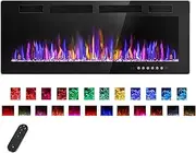 Electric Fireplace, 750W 1500W Recessed Fireplace, Freestanding Wall Mounted Fireplace with Touch Screen and Timer, 12 Flame Colors, 5 Brightness, 12 Hybrid Flame, Ultra Thin Fireplace(50inch)