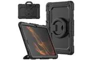 Samsung Galaxy Tab S8 Plus/S7 Plus/S7 FE 12.4 inch Rotatable Handle Ring Folding Stand Case with Screen Protector-Black&Black