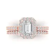 2.4ct Emerald Cut Engagement Wedding Pave Ring Band bridal Set 14k Rose Gold