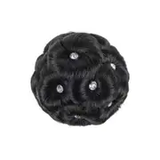 Synthetic Culry Chignon Bun Hairpiece 9 Flowers Crystal Rhinestone Roller Clip in Fake Hair High Temperature Fiber
