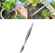 Bonsai Tweezers, Bonsai Root Rake Plants Tweezers,9 inch Long Handle Stainless Steel Straight and Curved Tweezers Nippers,Comfortable Ridged Handle for Garden, Kitchen, Indoors and Outdoors(E)