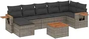 vidaxl Garden Sofa Set with Cushions - 8 Piece Grey Poly Rattan Modular Outdoor Lounge/Patio Furniture with Storage & Table
