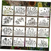 16 Pieces Stencils for Painting, Reusable Large Spring 8.3x11.7 Inch Wildflower