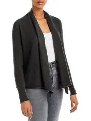 Aqua Cashmere Draped Open-Front Cashmere Cardigan Dark Grey Size M