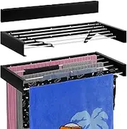 Uandhome Wall Mounted Clothes Drying Rack,Foldable Wall Mount Laundry Drying Racks Folding Indoor,Drying Racks Clothing Collapsible,5 Aluminum Towel Drying Rack with Wall Template(Black)