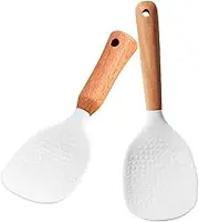 WATIIFUFU 2pcs Rice Paddle Silicone Kitchen Scoop Heat Resistant Food Service Spoon for Rice Salad More Comfortable Grip Multipurpose Utensil for Home Cooking