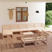 10 Piece Garden Lounge Set Solid Pinewood, Conversation Sets