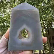 230g natural agate geode obelisk quartz cluster crystal tower healing decor