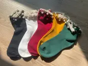 Lace pearl socks women's middle tube socks ins tide spring and autumn 5 pair