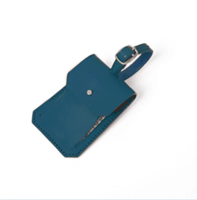 cow Leather travel luggage baggage ID name card tag case holder bag blue 840