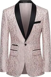[LiveZou] Men Floral Blazer Suit Jacket Dinner Party Prom Wedding Stylish Tuxedo