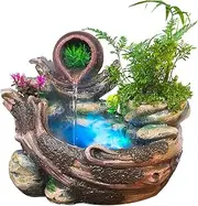 Indoor Water Fountains Resin DIY Plants Micro Landscape Waterscape Indoor Potted Succulents Rockery Water Fountain Feng Shui Home Office Decoration Waterfall Fountain