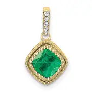 10K Yellow Gold Cushion Emerald and Real Diamond Pendant