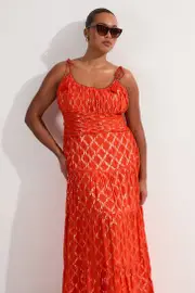 Plus Size Metallic Viscose Georgette Strappy Woven Sun Dress