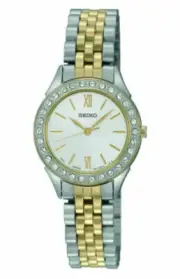 Seiko SXGP28 Two Tone Silver Dial Swarovski Crystals Womens Dress Watch