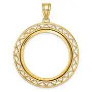 14K Yellow Gold Wideband Distinguished Coin Jewelry Polished Fancy Wire 27.0mm Prong Bezel Pendant