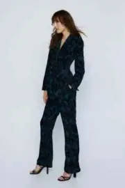 Nasty Gal Womens Green Floral Devore Tailored Trouser Suit UK 10 NWT RRP £194