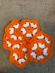Handmade Crochet Coasters Mug Rugs Set of 6 Multicolor Orange white