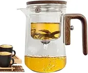 Glass Teapot, Tea Infuser Glass Teapot with Infuser | Transparent Heat Resistant Carafe with Wooden Handle | Spill Proof Tea Kettle for Apartment, Workplace