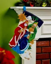 Bucilla 3 KINGS HOLY NATIVITY Felt Christmas Stocking Kit-F.D. OOP NEW VERY RARE