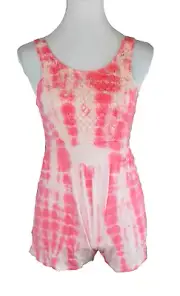 Kandy Kiss Tie-Dye Romper Shorts Lace Front Trim Sleeveless Pink Big Girls M