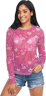 [ODAWA] Flamingo Heart Long Sleeve Mesh Shirt Mesh Crop Tops Comfortable Shirt for Women