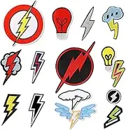 Lightning Bolt Iron On Patch, 15 Style Iron On Lightning Bolt Patch, Lightning Iron-on Patch, Black Cool Patches, Iron On Black Patches, Embroidered Flash DIY Appliques for Clothes Shoes(15Pcs)