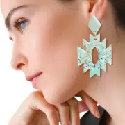 Turquoise Marbled Clay Aztec Earrings
