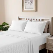 LINENOVA 1800TC Striped Microfibre Sheet Set-White Double