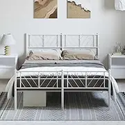 Bed Furniture Metal Bed Frame Without Mattress with Footboard White 135x190 cm