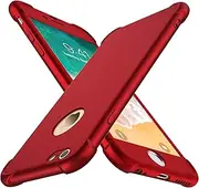 ORETECH Compatible with iPhone 6 Plus Case with [2 x Tempered Glass Screen Protector] 360 Shockproof Ultra Thin Anti Scratch Hard PC Silicone TPU Bumper Case for iPhone 6s Plus (5.5 inches) - Red