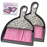 2PCS Mini Dustpan and Brush Set, Small Broom and Dustpan Set with Leopard Pink