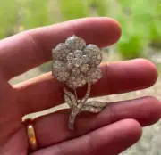 2.40Ct Round Cut Real Moissanite Flower Charm Brooch Pin 14K White Gold Plated