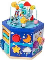 TENOL Busy Cube Activity Cube Sensory Busy Board Early Educational Enhence Hand Eye Coordination for Birthday Gift Travel Toy Kids