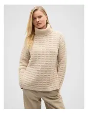 [Seed Heritage] Merino Mixed Stitch Roll Neck Jumper in Latte Marle