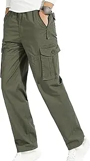 [Generic] Men's Sweatpants with Multi Pockets Straight Leg Cargo Pants Light Drawstring Elastic Waist Flap Work Pants for Men