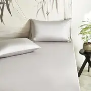 Wake In Cloud - 100% Bamboo Fitted Sheet Set, 3 Pieces, Cooling Breathable & Soft Bed Sheets, Hotel Luxury Silky Bedding, Extra Deep Fitted Sheet & 2 Pillowcases, Silver Grey, King Size