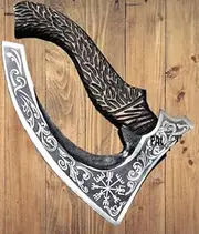 LIFAFA Handmade Viking Pizza Cutter Axe, Beautiful Axe with Unique Leather Sheath High Corban Steel Blade with Ashwood Handle